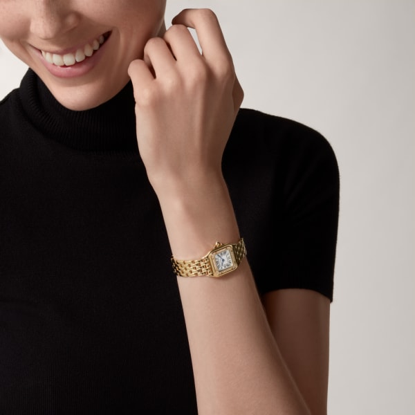 Square Link-Bracelet Watch, Yellow Gold Tone, Stone-Set, Small Model