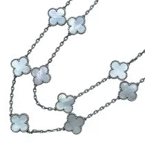 Quatrefoil Long Necklace, 20 Motifs, Rose Gold Tone, Malachite