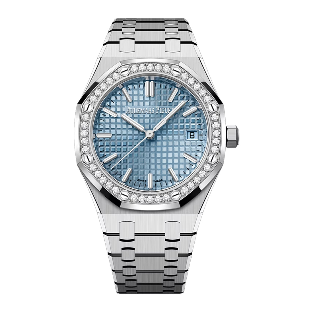 Octagonal Bezel Watch, White Gold Tone, Stone-Set, White, 34 mm
