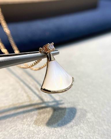 Fan-Motif Necklace, Rose Gold Tone, Stone-Set, Mother-of-Pearl