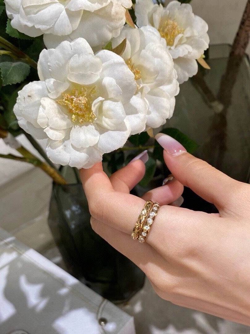 Quilted Pattern Ring, Rose Gold Tone
