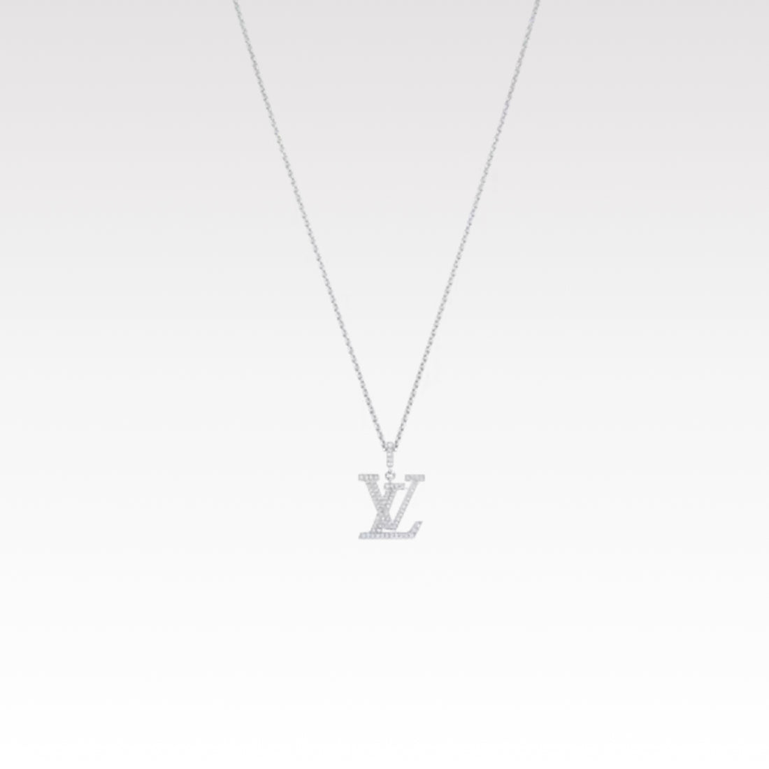 Flower Motif Pendant Necklace, White Gold Tone, Stone-Set, White