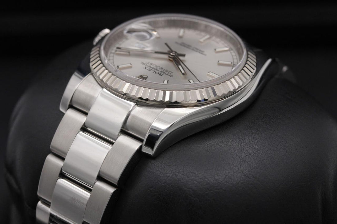 Classic Date Watch, White Gold Tone, Steel, White, 36 mm