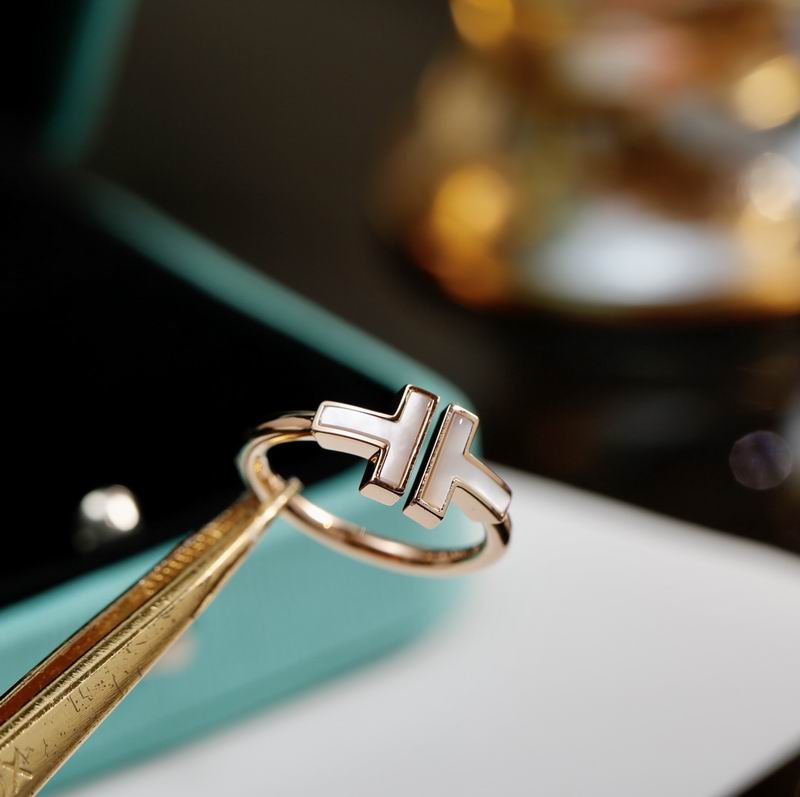 T-Motif Ring, Stone-Set, Rose Gold Tone