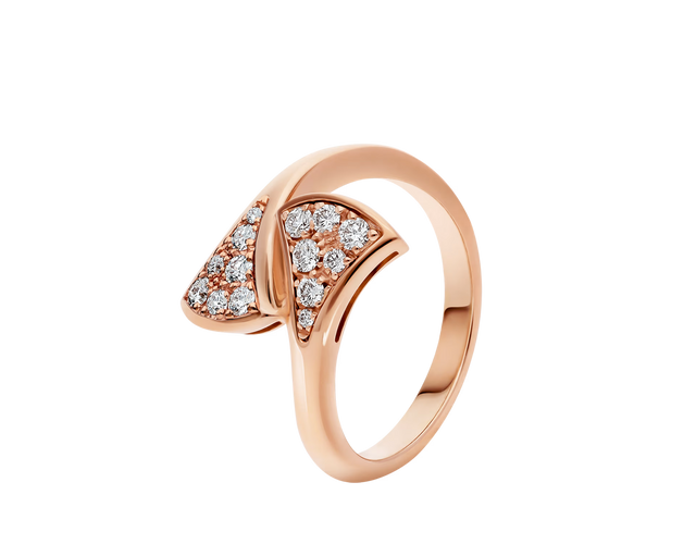Fan-Motif Ring, Rose Gold Tone, Stone-Set