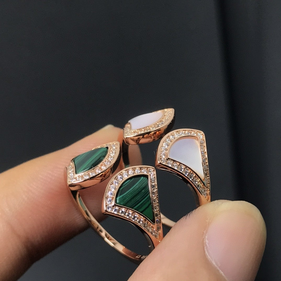 Fan-Motif Ring, Rose Gold Tone, Stone-Set, Mother-of-Pearl