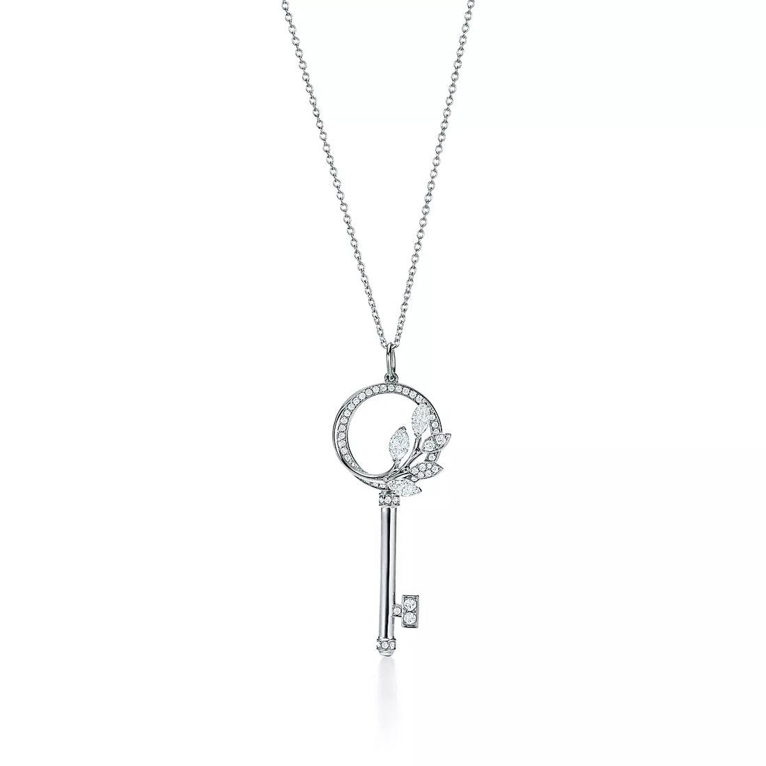 Key Pendant Necklace, Platinum Tone, Stone-Set, White Gold Tone