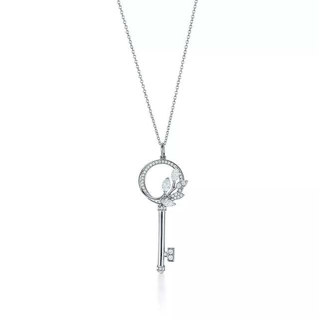 Key Pendant Necklace, Platinum Tone, Stone-Set, White Gold Tone
