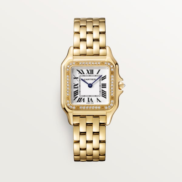 Square Link-Bracelet Watch, Yellow Gold Tone, Stone-Set, Medium Model