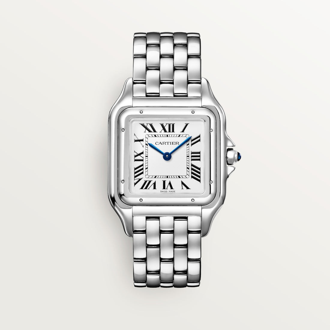 Square Link-Bracelet Watch, White Gold Tone, White, Large Model