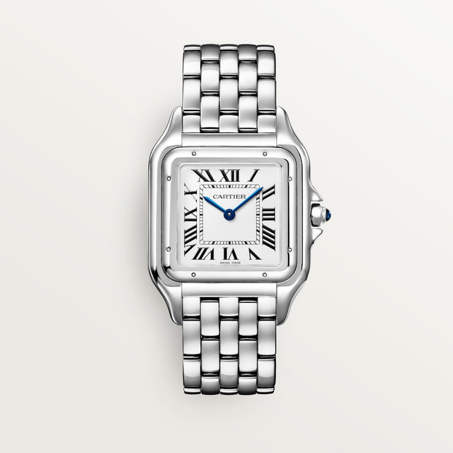 Square Link-Bracelet Watch, White Gold Tone, White, Large Model