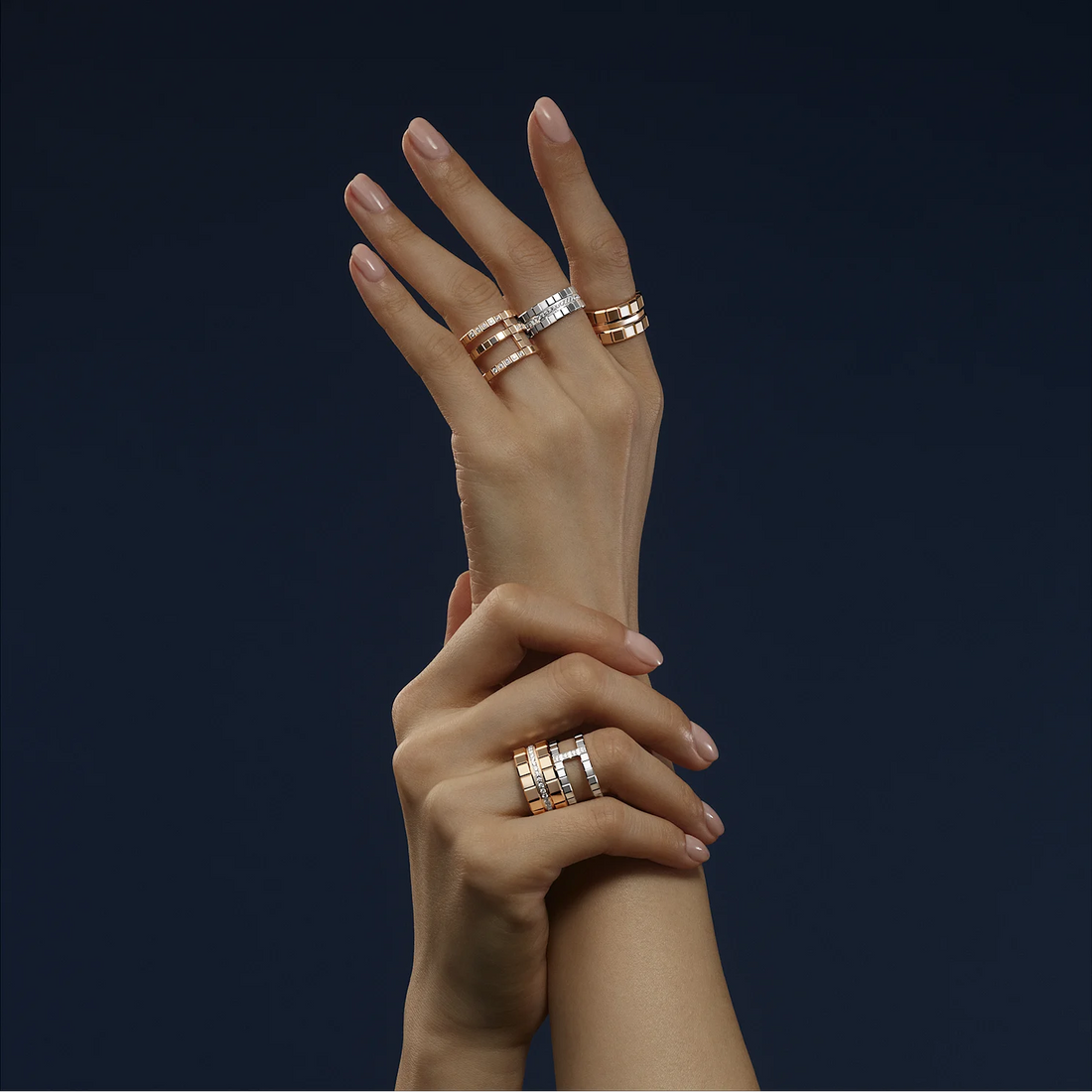 Cube-Link Ring, Rose Gold Tone, Stone-Set