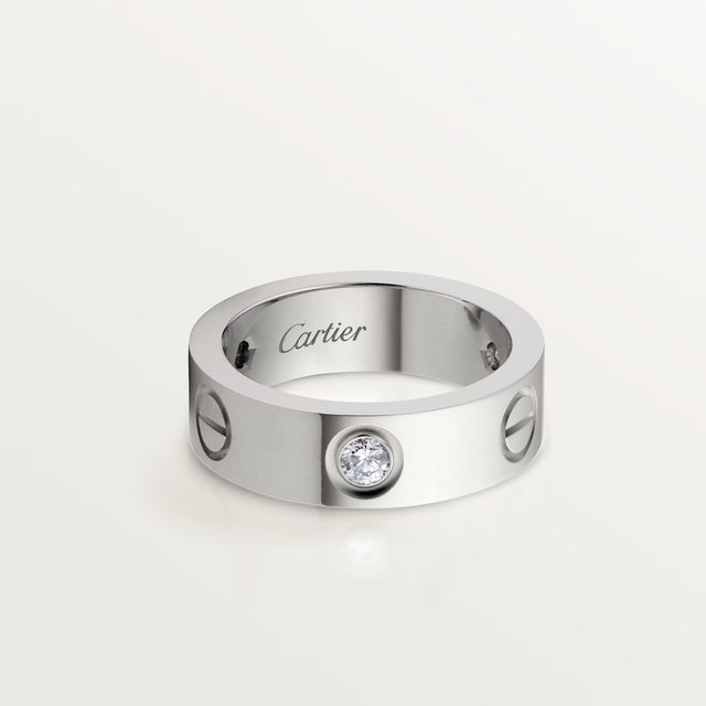 Screw-Motif Band Ring, Stone-Set, Classic Model, White Gold Tone