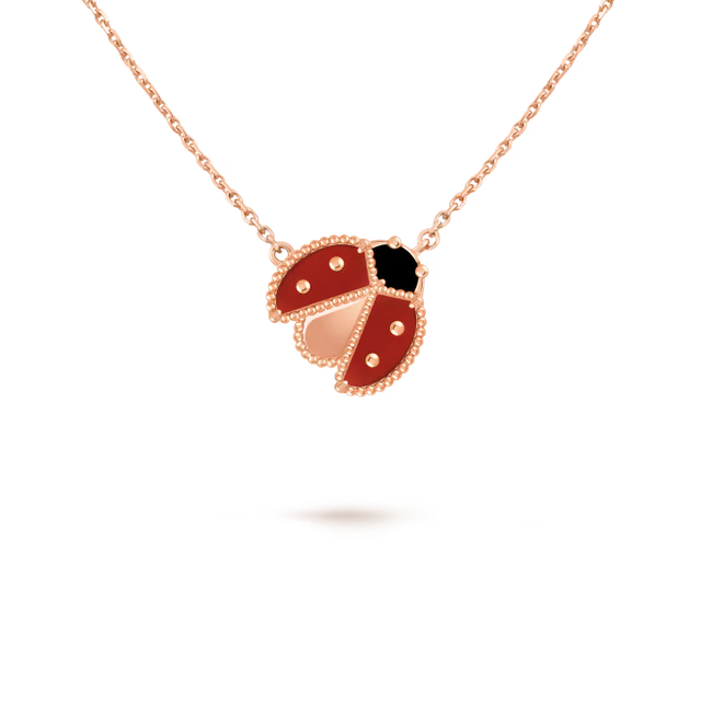 Butterfly Motif Necklace, Rose Gold Tone, Onyx