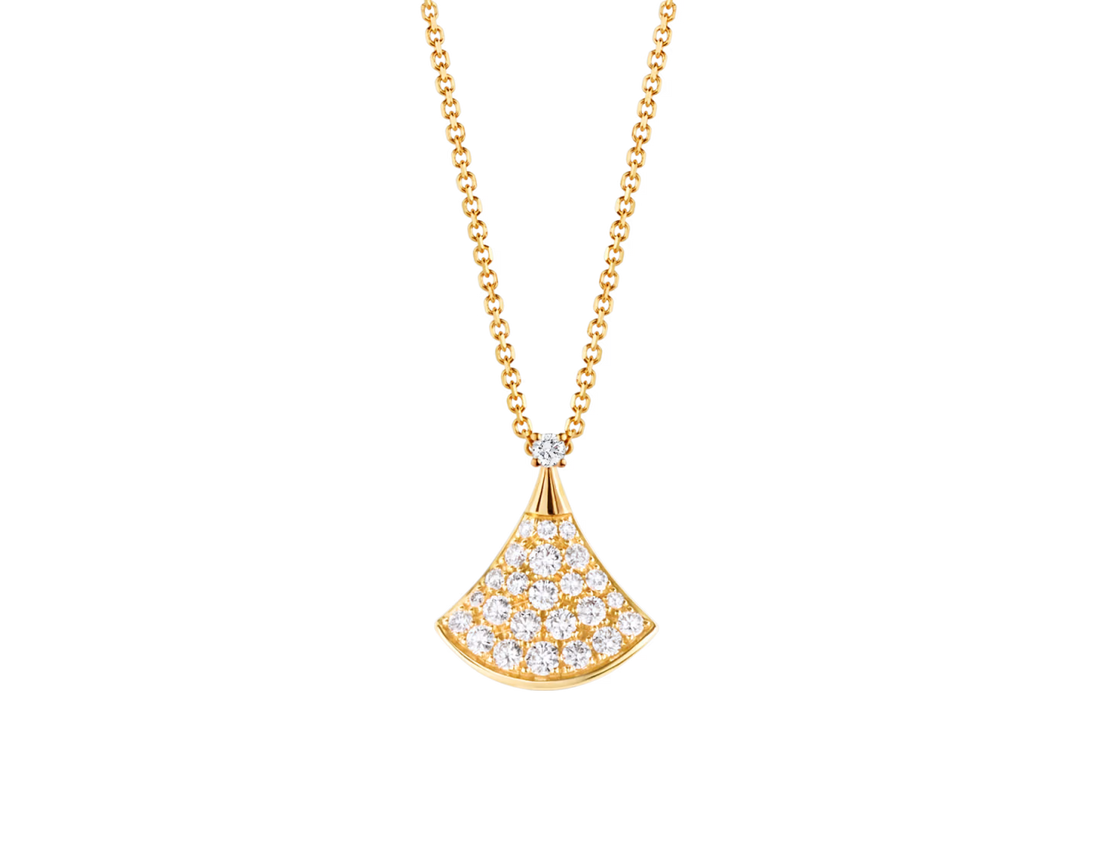 Fan-Motif Necklace, Rose Gold Tone, Stone-Set, Size S