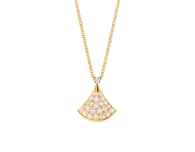 Fan-Motif Necklace, Rose Gold Tone, Stone-Set, Size S