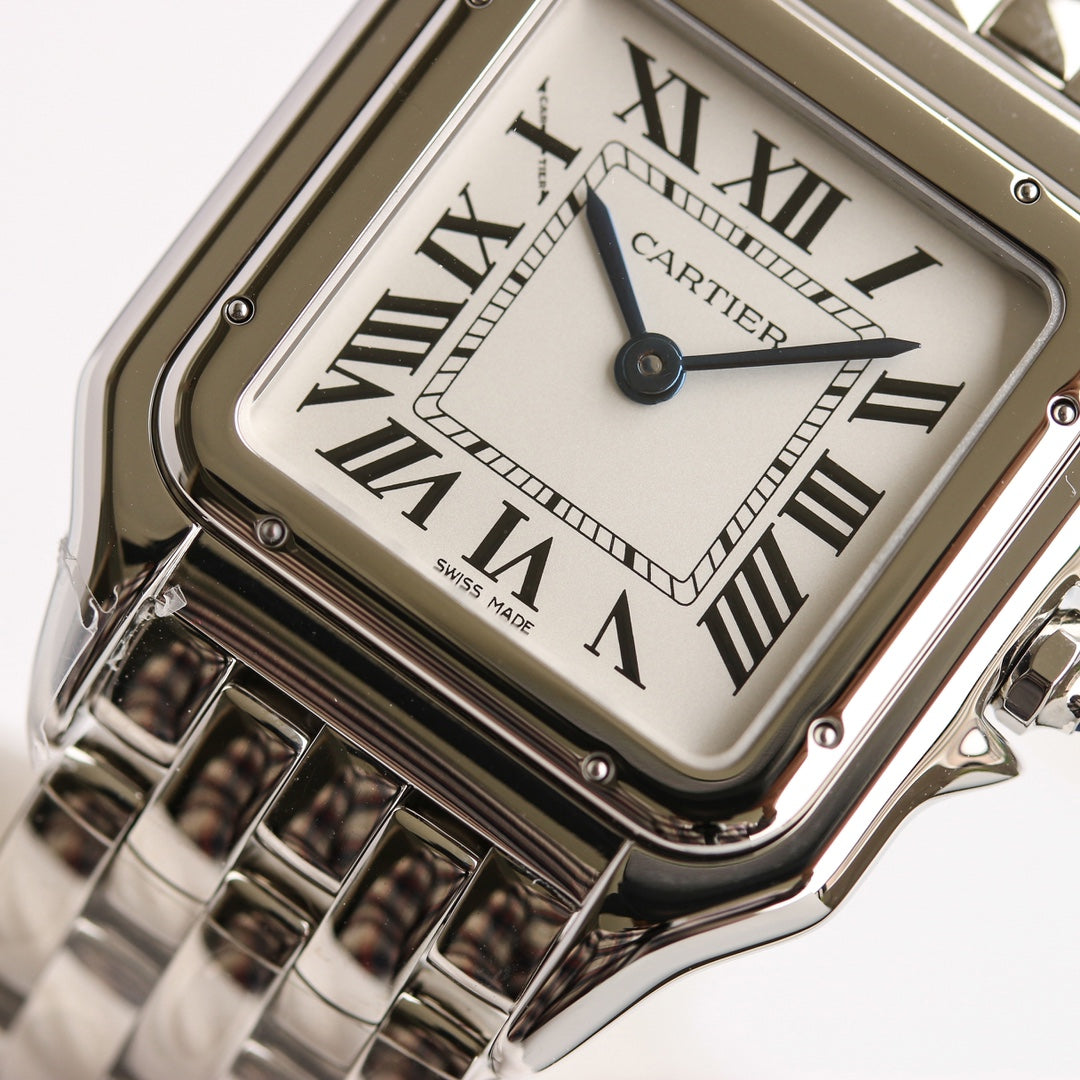 Square Link-Bracelet Watch, White Gold Tone, White, Large Model