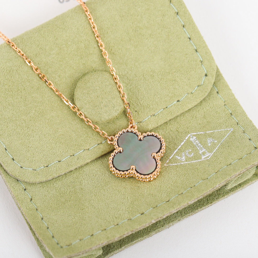 Quatrefoil Pendant Necklace, Yellow Gold Tone, Onyx