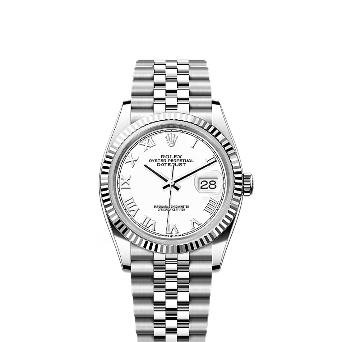 Classic Date Watch, White Gold Tone, Steel, White, 36-41 mm