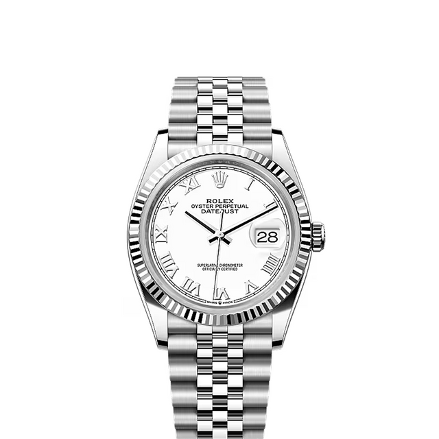 Classic Date Watch, White Gold Tone, Steel, White, 36-41 mm
