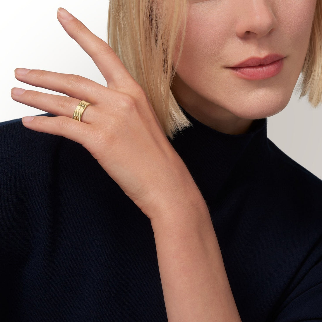 Screw-Motif Open Ring, Yellow Gold Tone