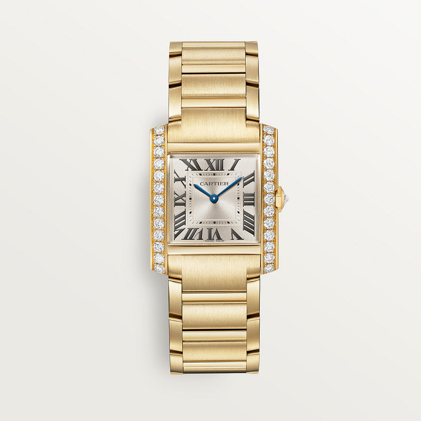 Rectangular Case Watch, Yellow Gold Tone, Stone-Set