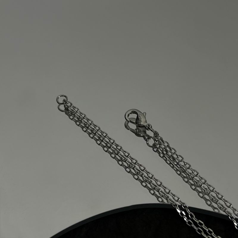 Screw-Motif Pendant Necklace, Stone-Set, White Gold Tone
