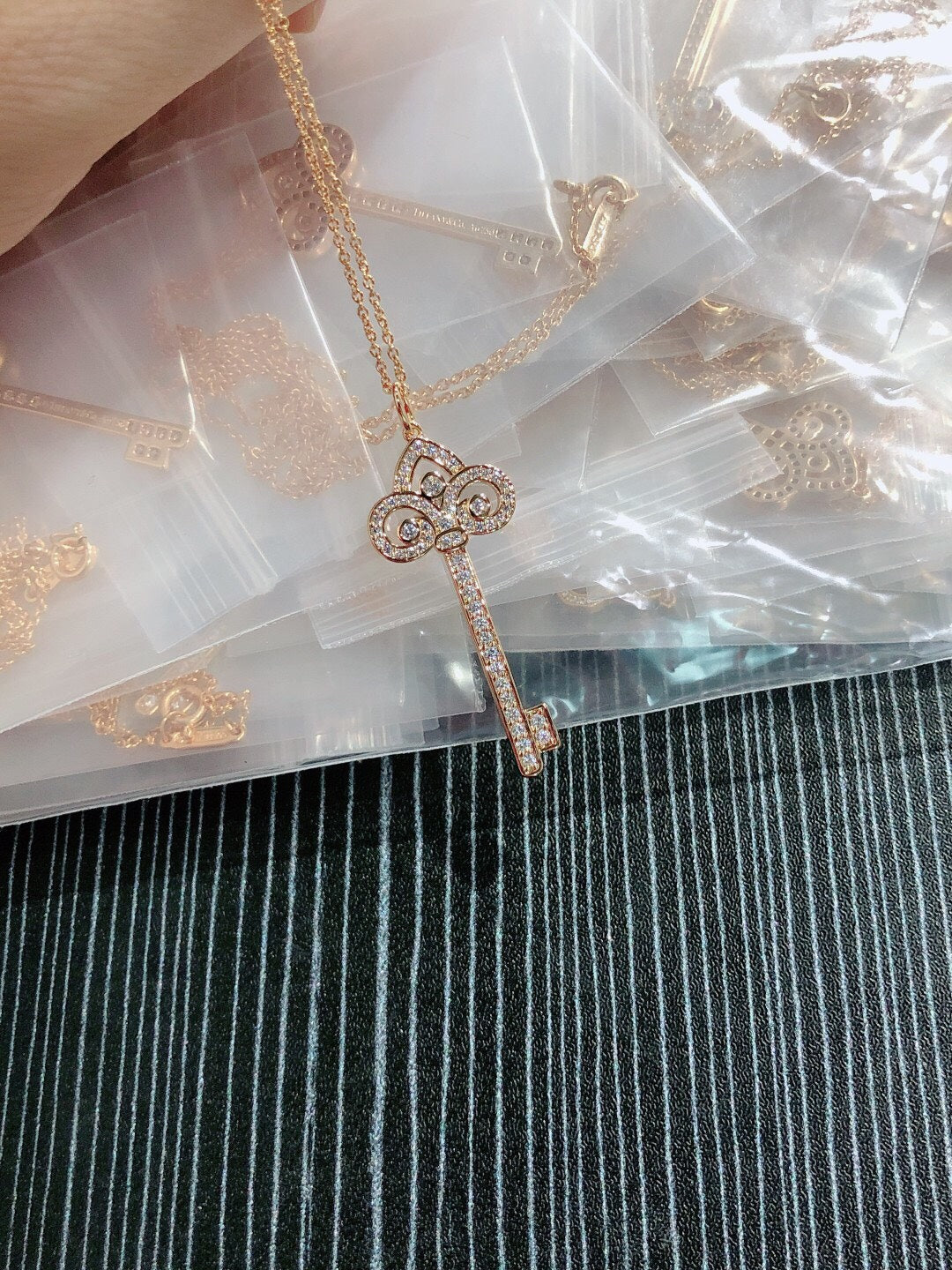 Key Pendant Necklace, Rose Gold Tone