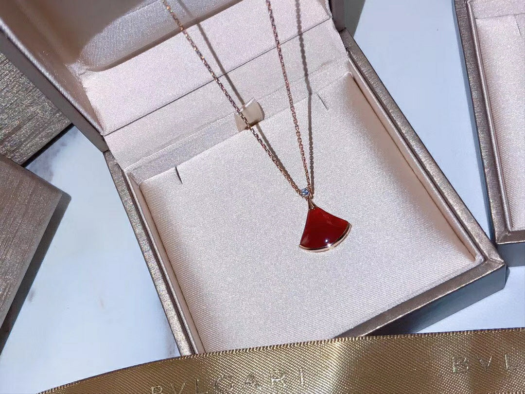 Fan-Motif Necklace, Rose Gold Tone, Stone-Set, Carnelian, Size S