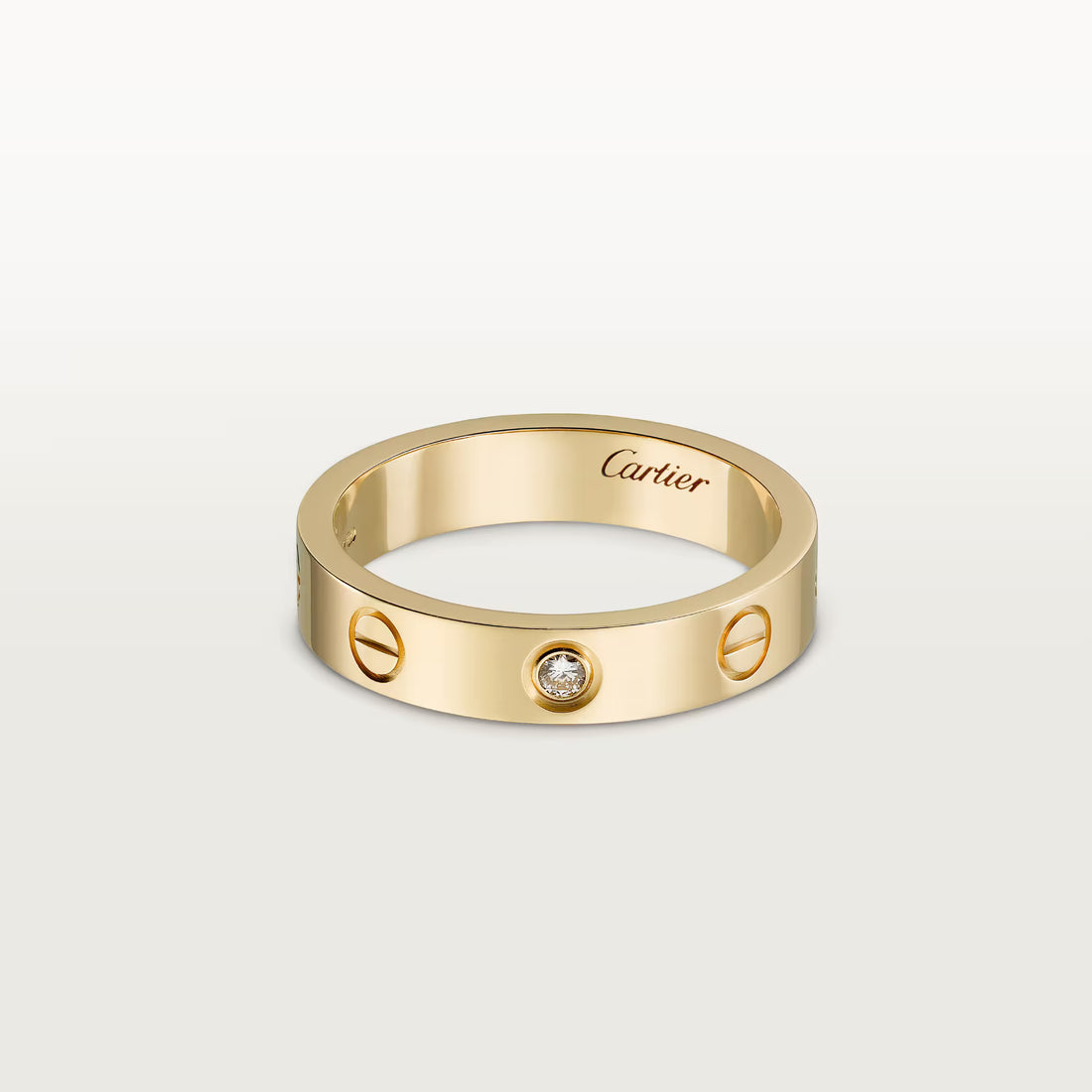 Screw-Motif Band Ring, Stone-Set, Yellow Gold Tone