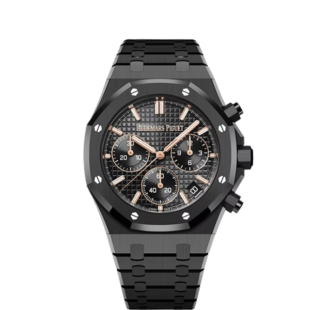 Octagonal Bezel Watch, Ceramic, Black, 41 mm