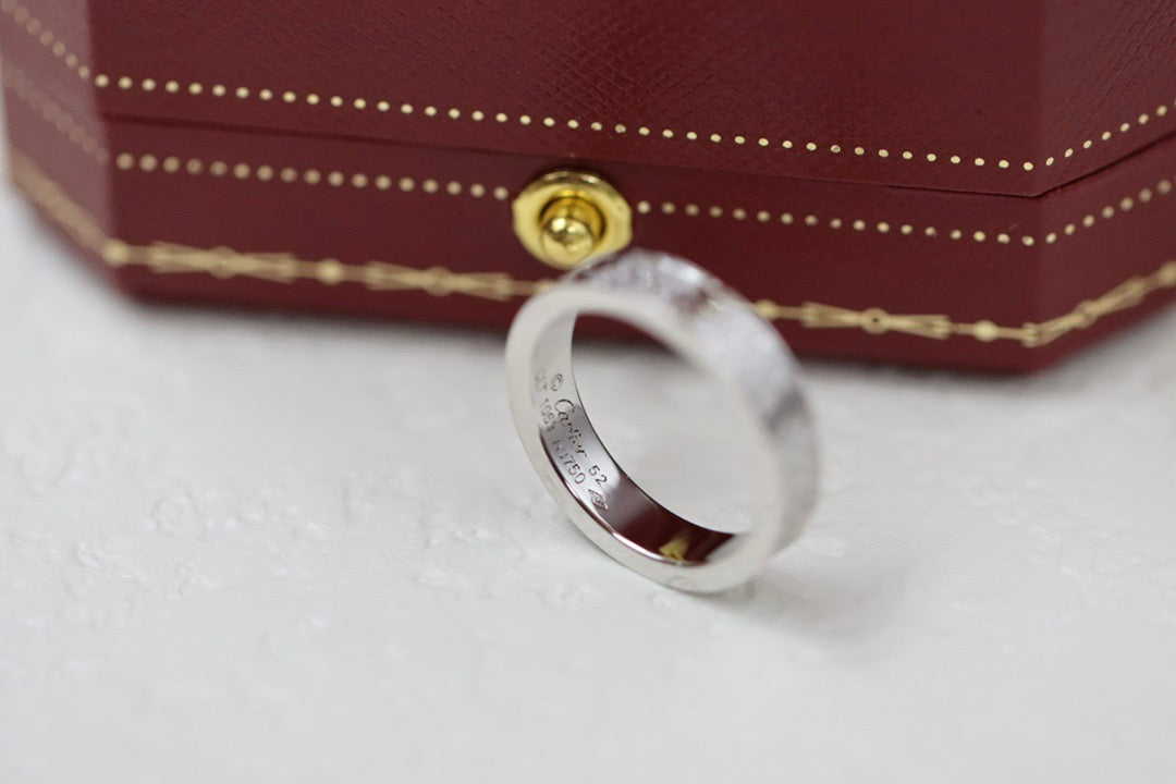 Screw-Motif Band Ring, Stone-Set, White Gold Tone