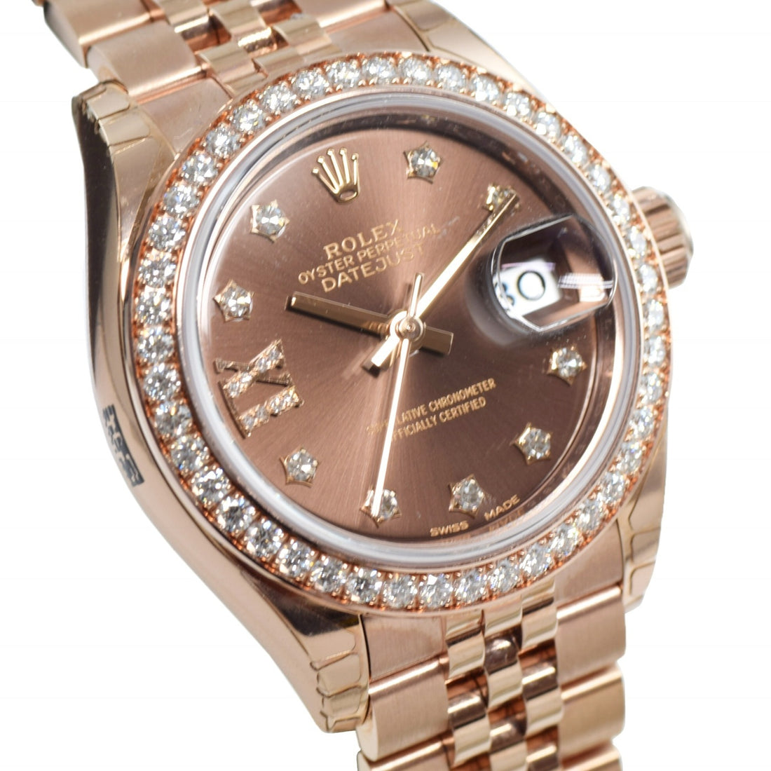 Classic Date Watch, Rose Gold Tone, Stone-Set, 28 mm