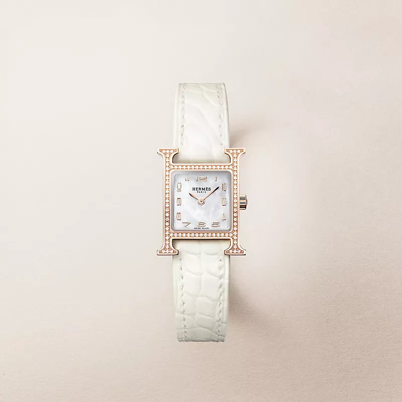 H-Case Watch, Rose Gold Tone, Stone-Set, Mini Model, 21 mm