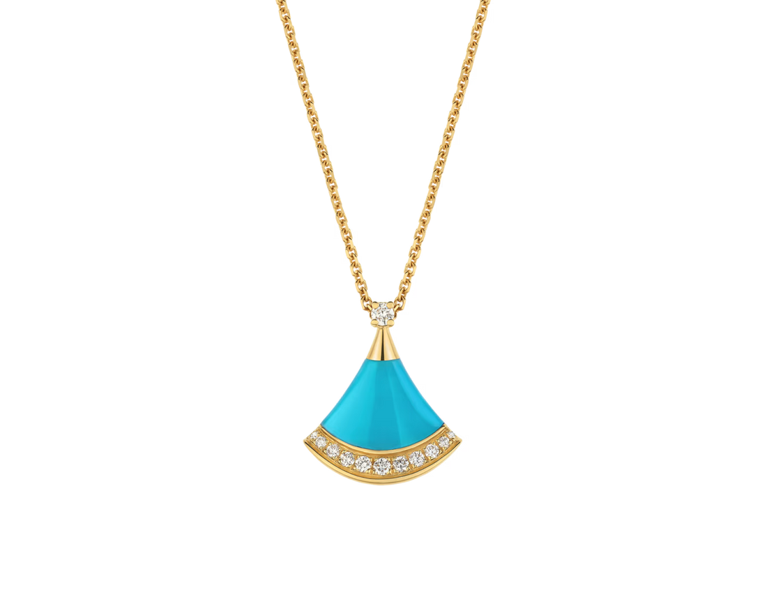 Fan-Motif Necklace, Yellow Gold Tone