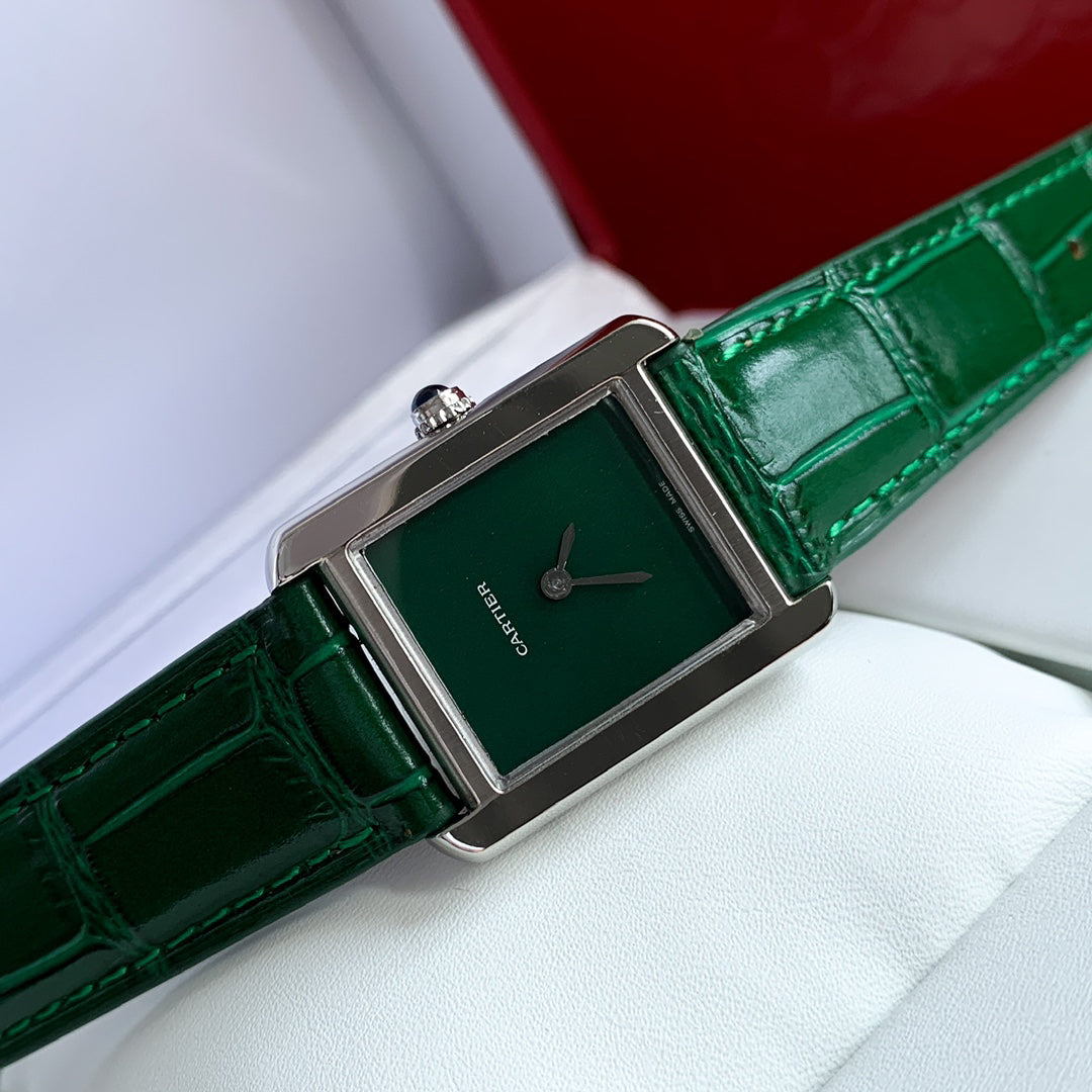 Rectangular Case Watch, White Gold Tone, White, Large Model