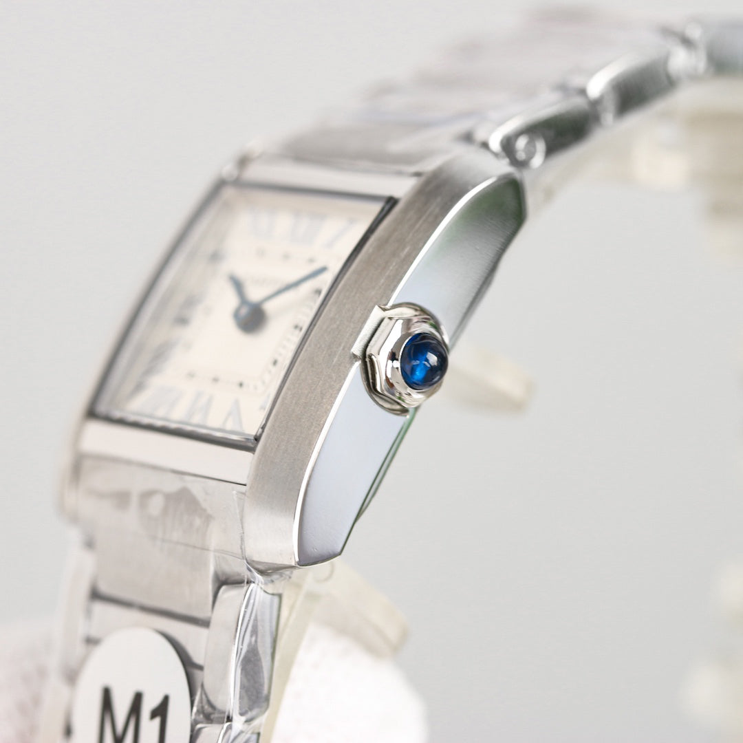 Rectangular Case Watch, White Gold Tone, White, Large Model