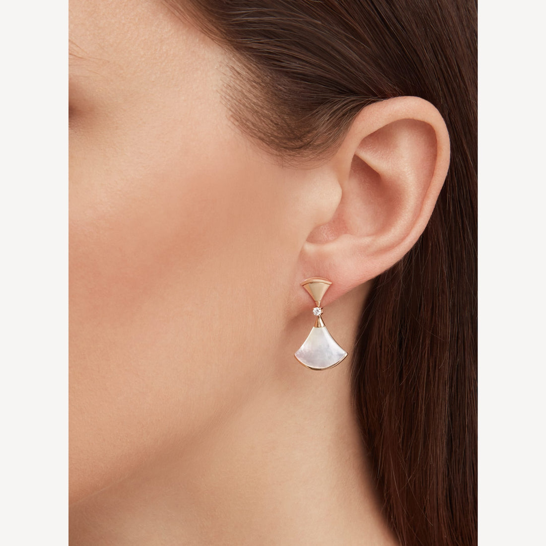 Fan-Motif Mother-of-Pearl Earrings, 18K Rose Gold Plated