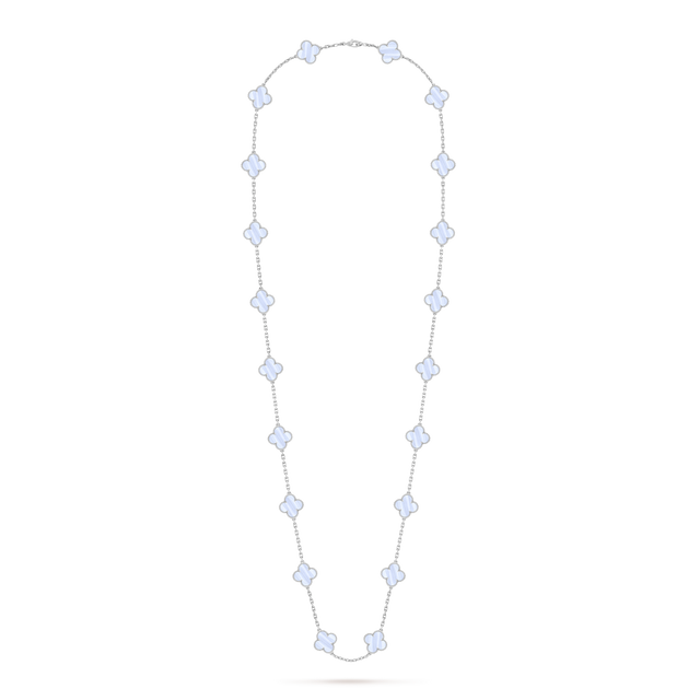 Quatrefoil Long Necklace, 20 Motifs, Rose Gold Tone, Malachite