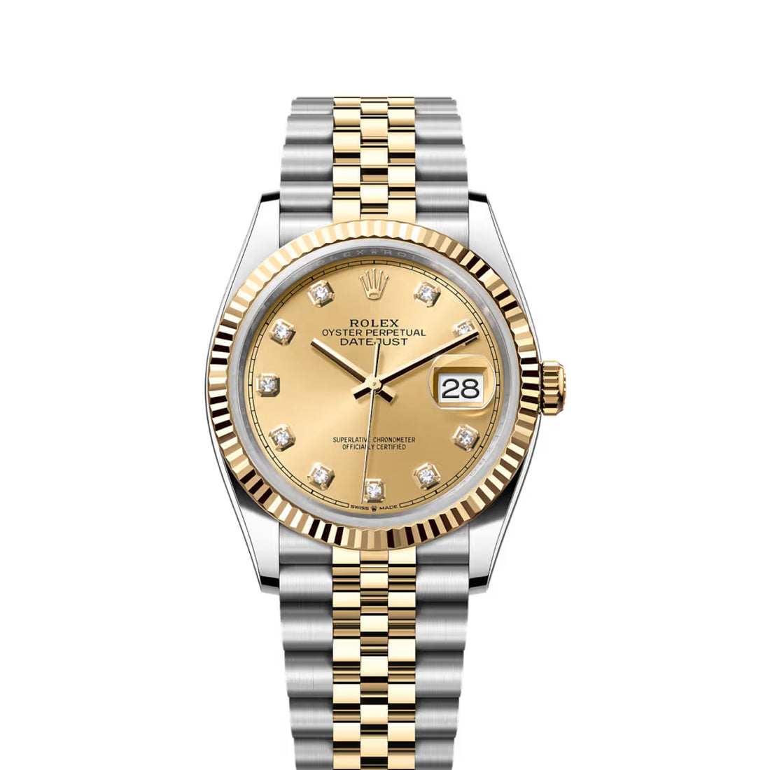 Classic Date Watch, Yellow Gold Tone, Steel, 36 mm