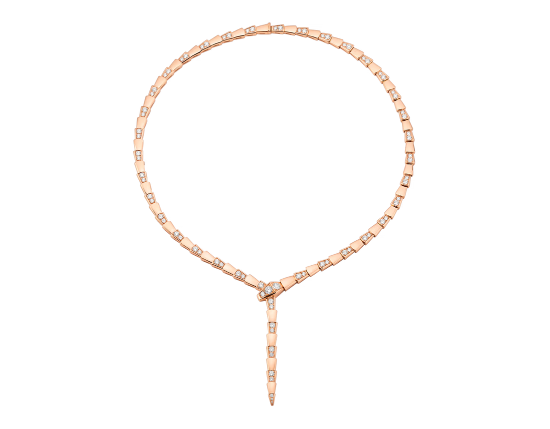 Snake-Scale Necklace, Rose Gold Tone, Stone-Set