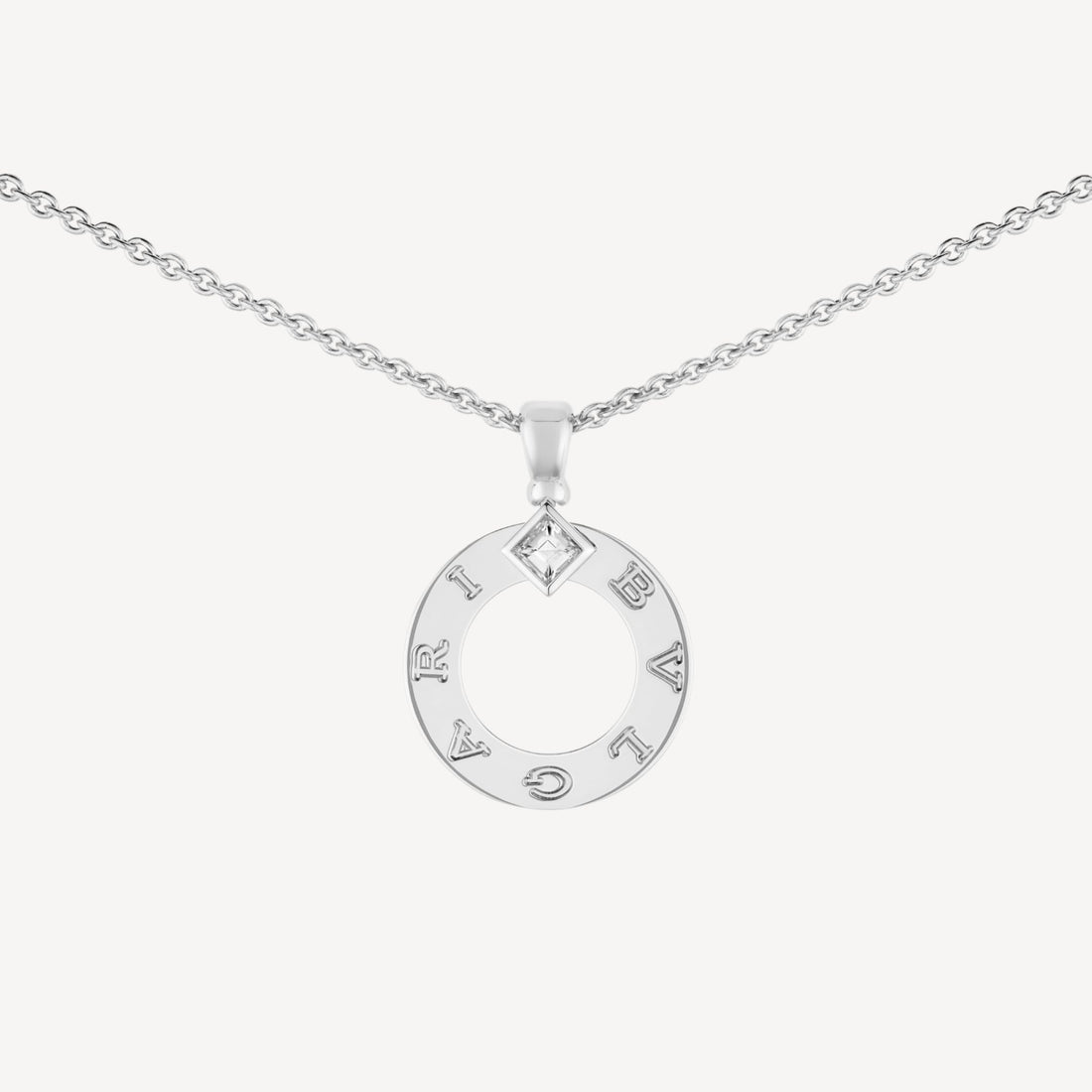 Chain Necklace, White Gold Tone, Stone-Set