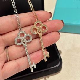Key Pendant Necklace, White Gold Tone