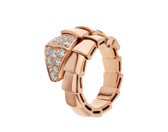 Snake-Scale Ring, Rose Gold Tone, Stone-Set
