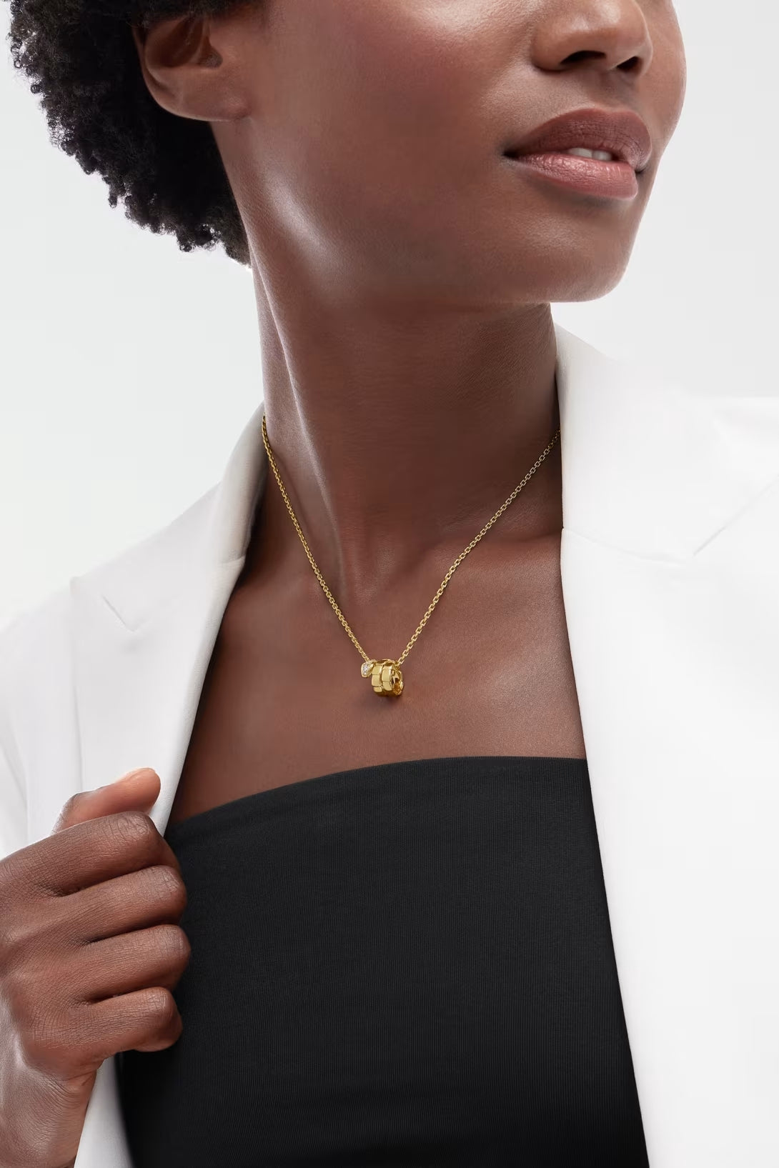 Snake-Scale Necklace, Yellow Gold Tone, Stone-Set