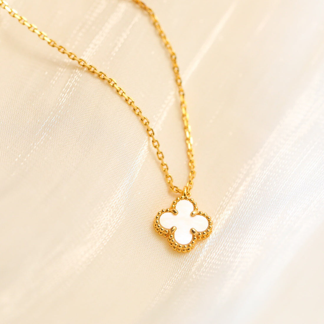 Quatrefoil Pendant Necklace, Yellow Gold Tone