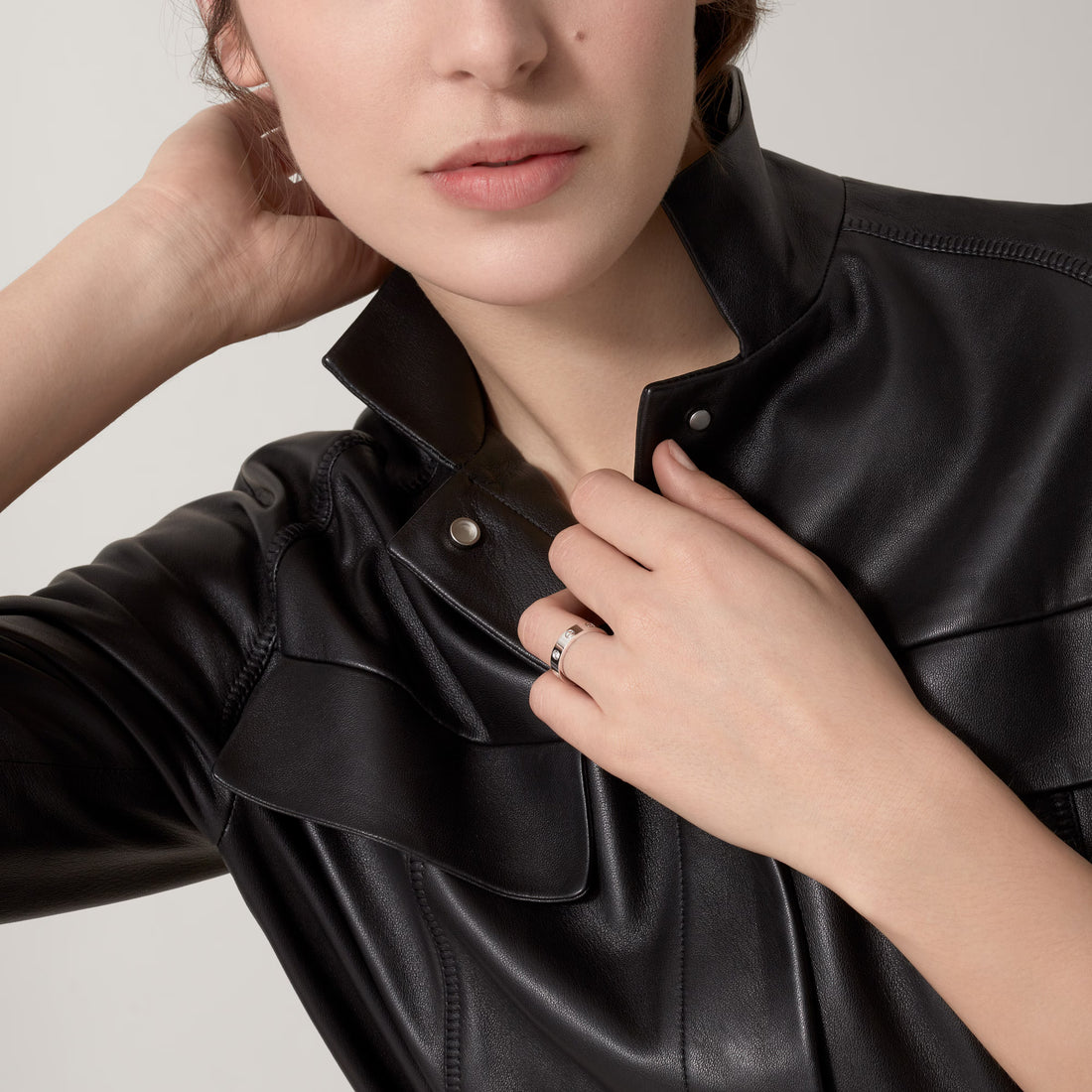 Screw-Motif Band Ring, Stone-Set, Rose Gold Tone