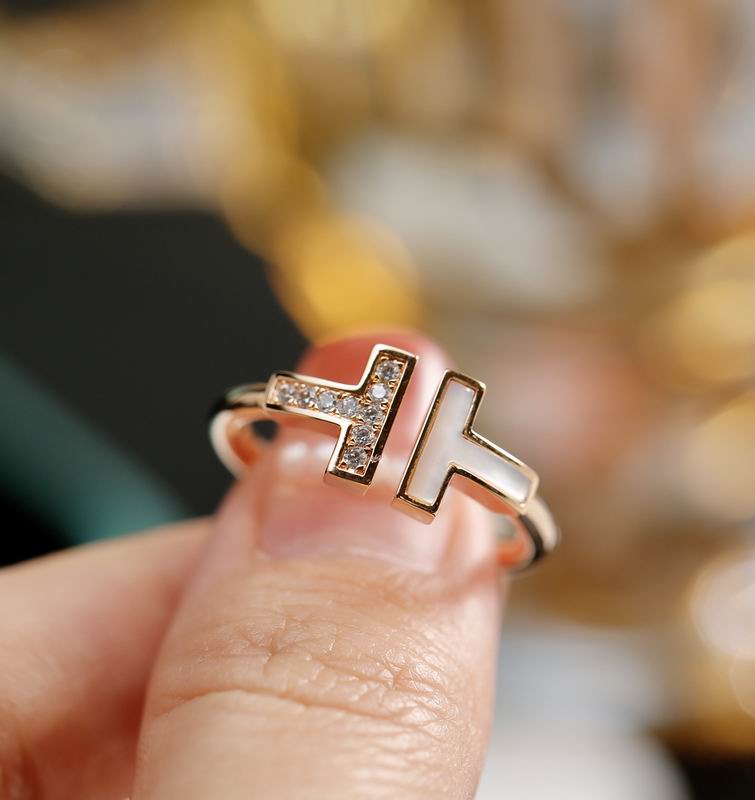 T-Motif Ring, Stone-Set, Rose Gold Tone