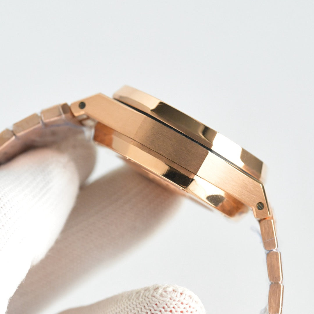 Octagonal Bezel Watch, 18K, Rose Gold Tone, Stone-Set, 38 mm
