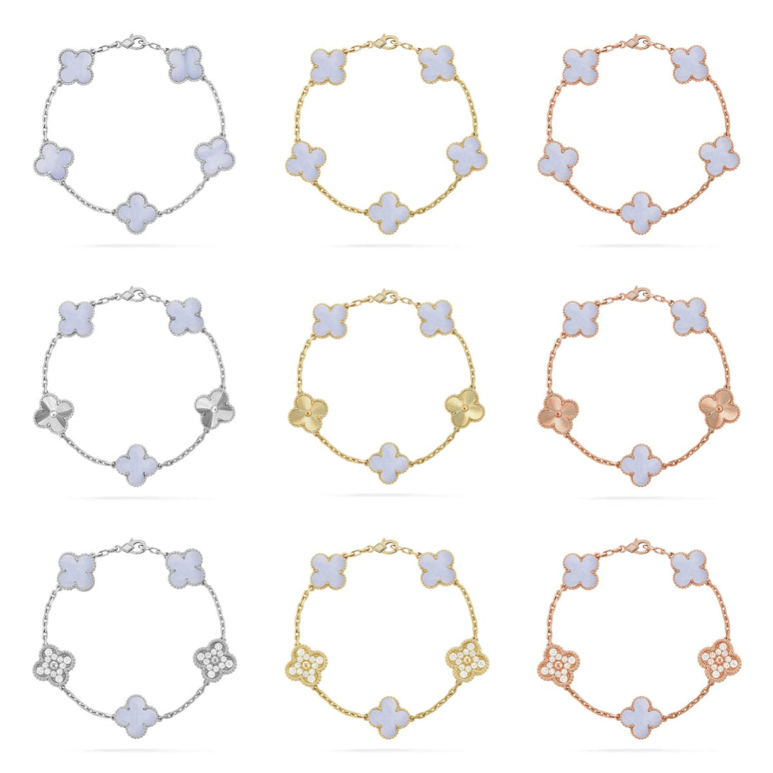 Quatrefoil 5 Motifs Bracelet, Purple Chalcedony